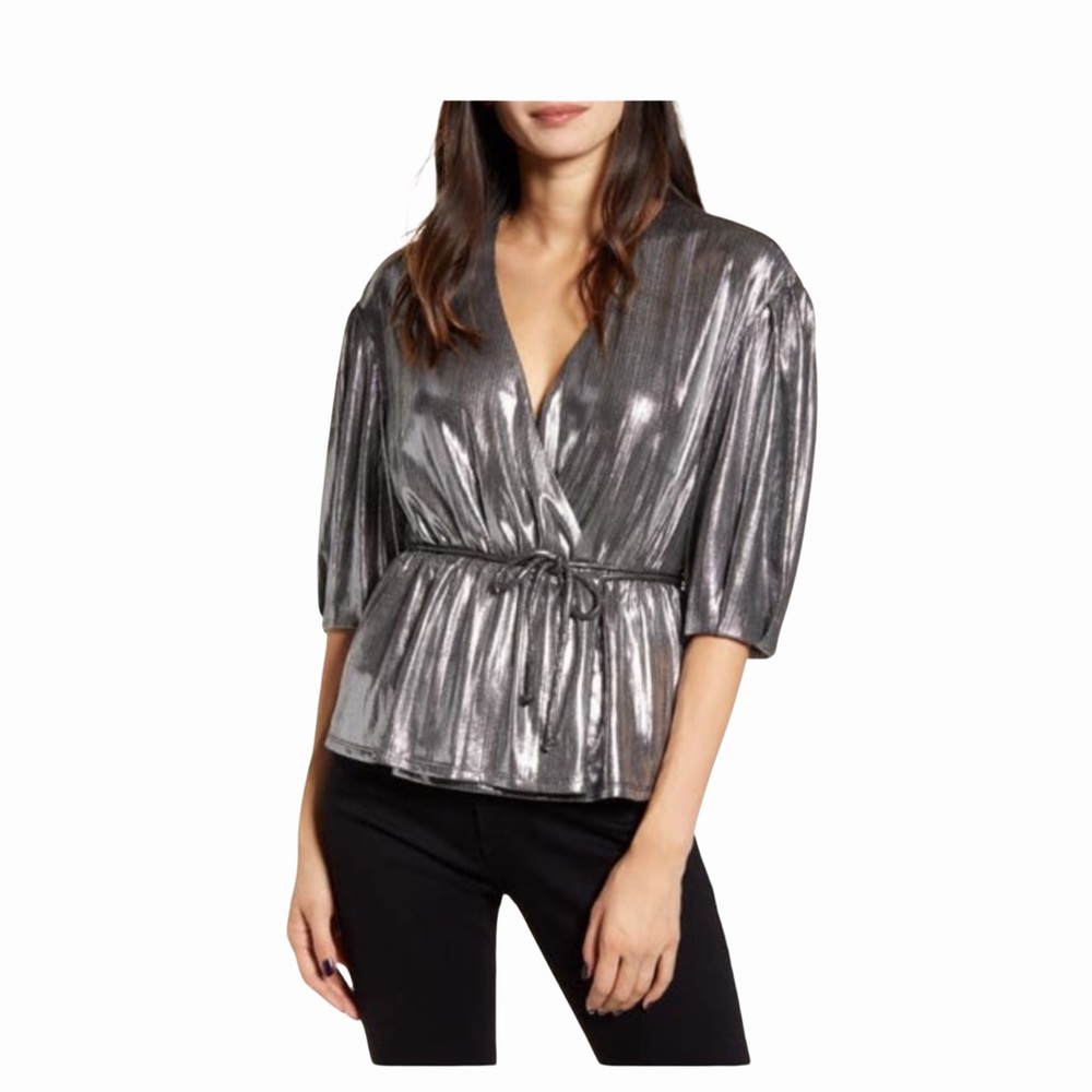 [Rebecca Minkoff] Metallic Wrap Top - M